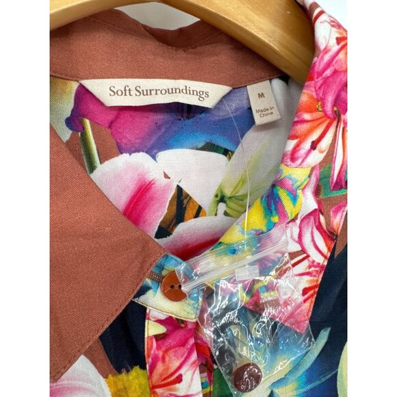 Soft Surroundings tunic top size medium womens tropical Floral Brown new - Picture 3 of 6